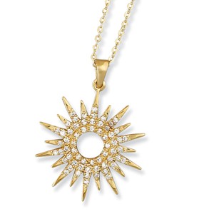 Gold plated Small Sunburst Pendant with CZs